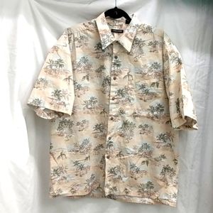 Pierre Cardin Hawaiian Palm Trees and Huts Shirt XL